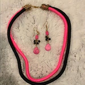 Pink/Black Necklace & Earings